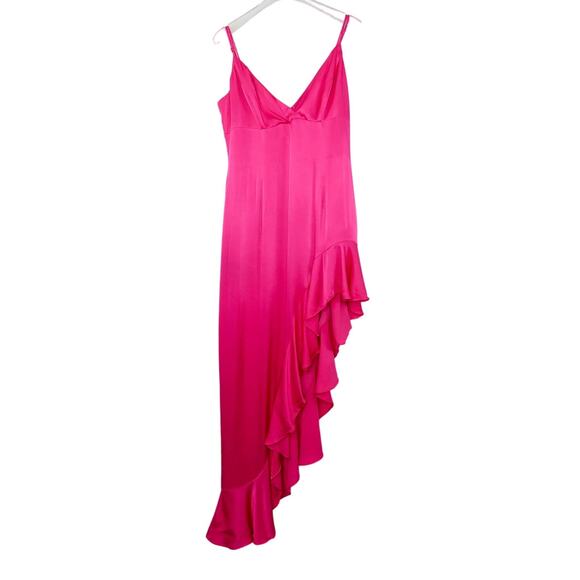 Revolve Bardot Ember Midi Dress Hot Pink High Low Asymmetrical V-Neck Large Sexy - Picture 6 of 14